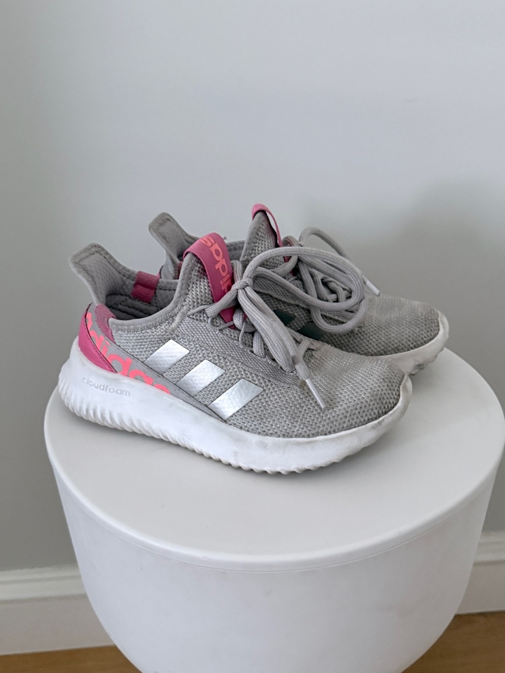 adidas Kids Gray and Pink Cloudfoam Sneakers